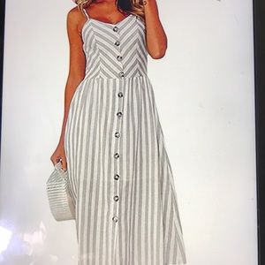 Angashion Grey/White Stripped Dress Size M